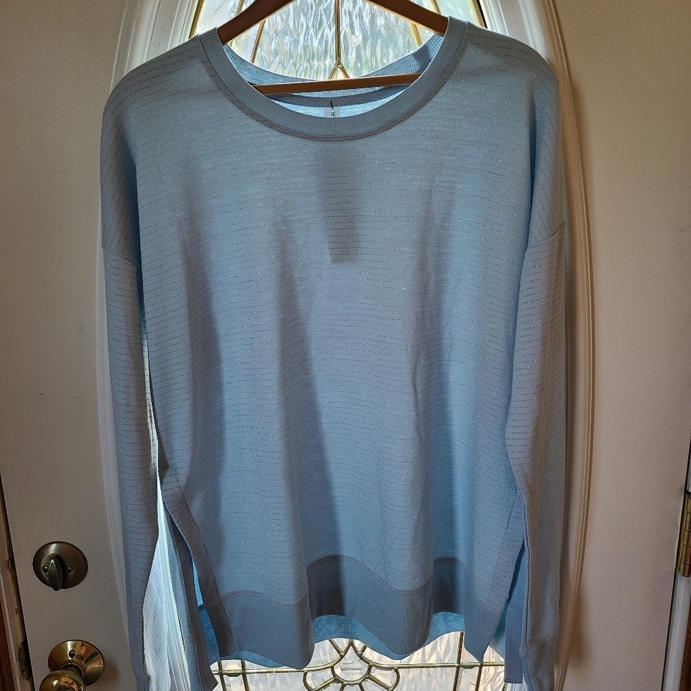 Ideology Light Blue Knit Top Silver Stripes